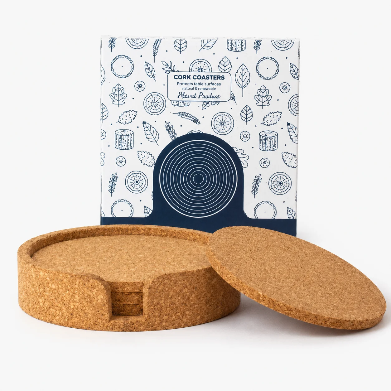 4 Cork Coasters With Cork Holder square raw (4CK03-CS)
