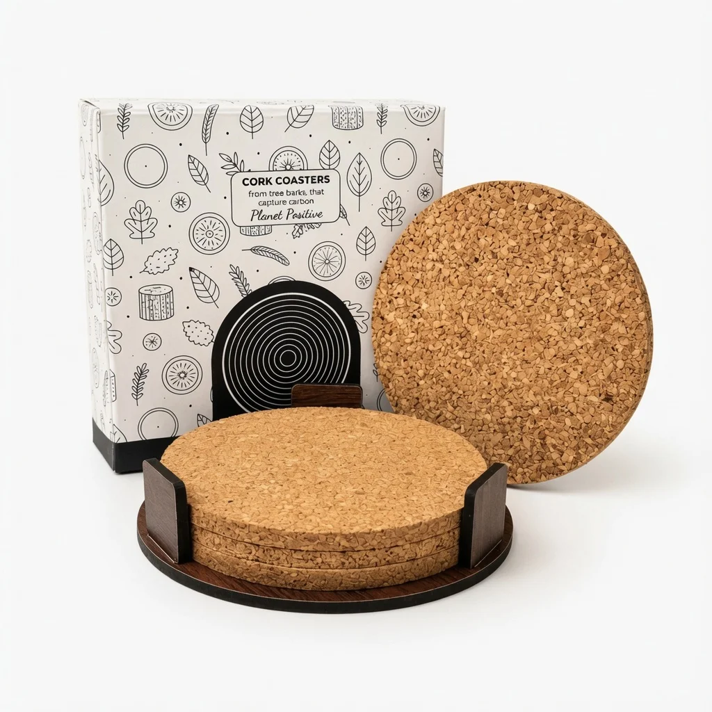 4 Cork Coasters With MDF Holder square raw (4CK03-MS)