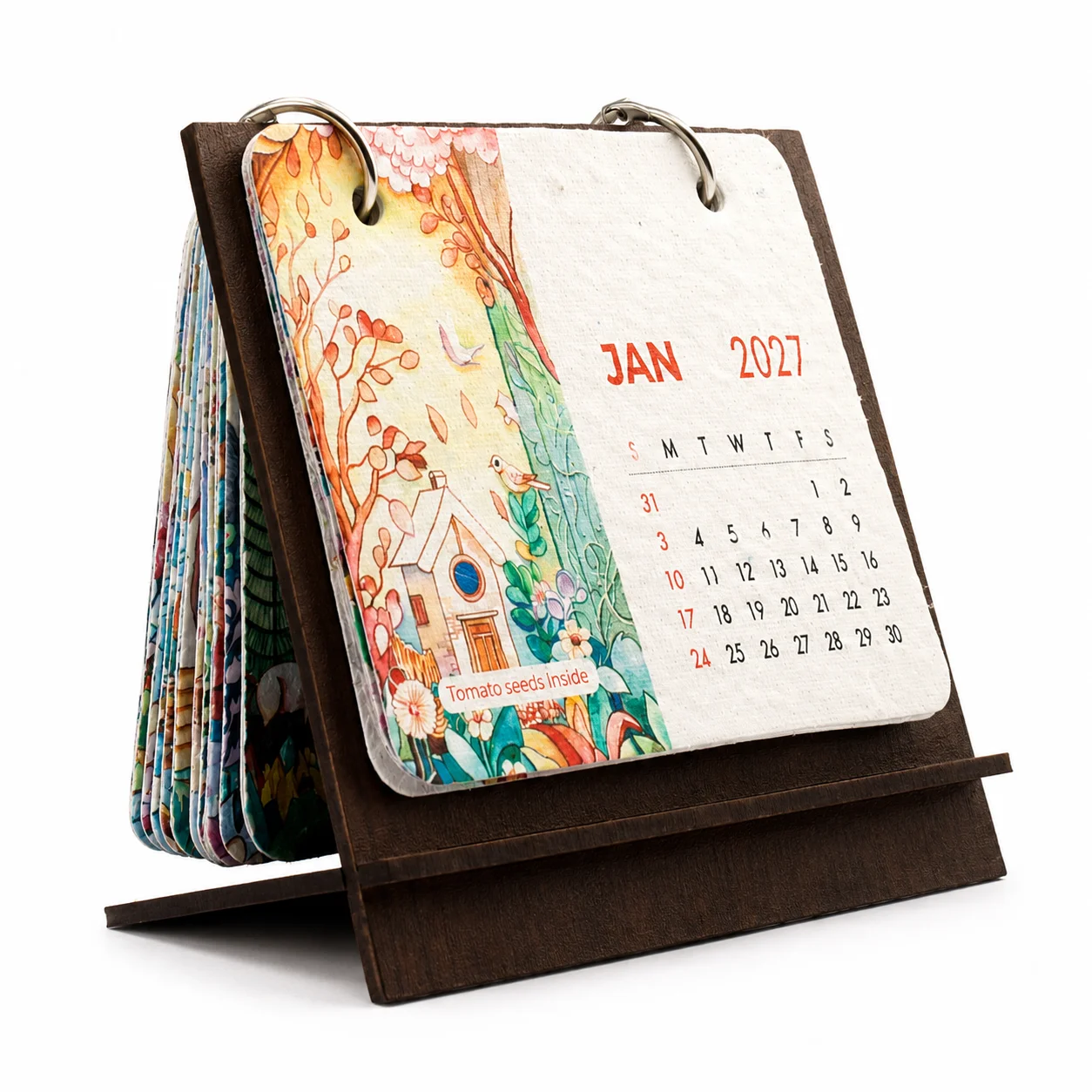 Plantable Calendar – MDF stand, B7, ring-bound square raw (BG60(R))