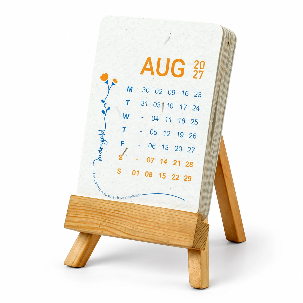 Plantable Calendar – Wood easel, B7 portrait square raw (BG61)