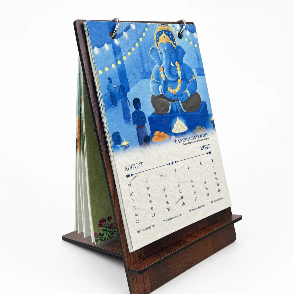 Plantable Calendar – MDF stand, B6 portrait, ring-bound square raw (BG64(RV))