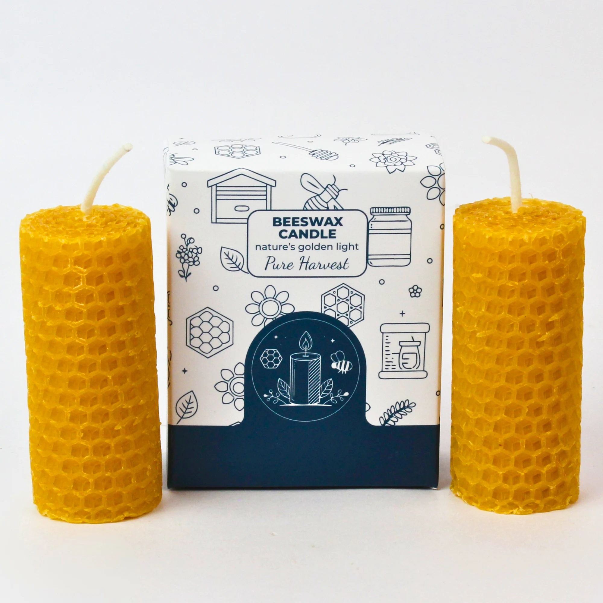 Set of 2 beeswax candles square raw (DK11)