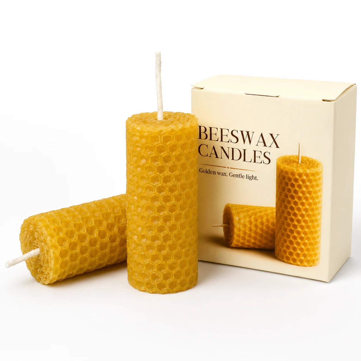 Set of 2 beeswax candles square raw (DK11)