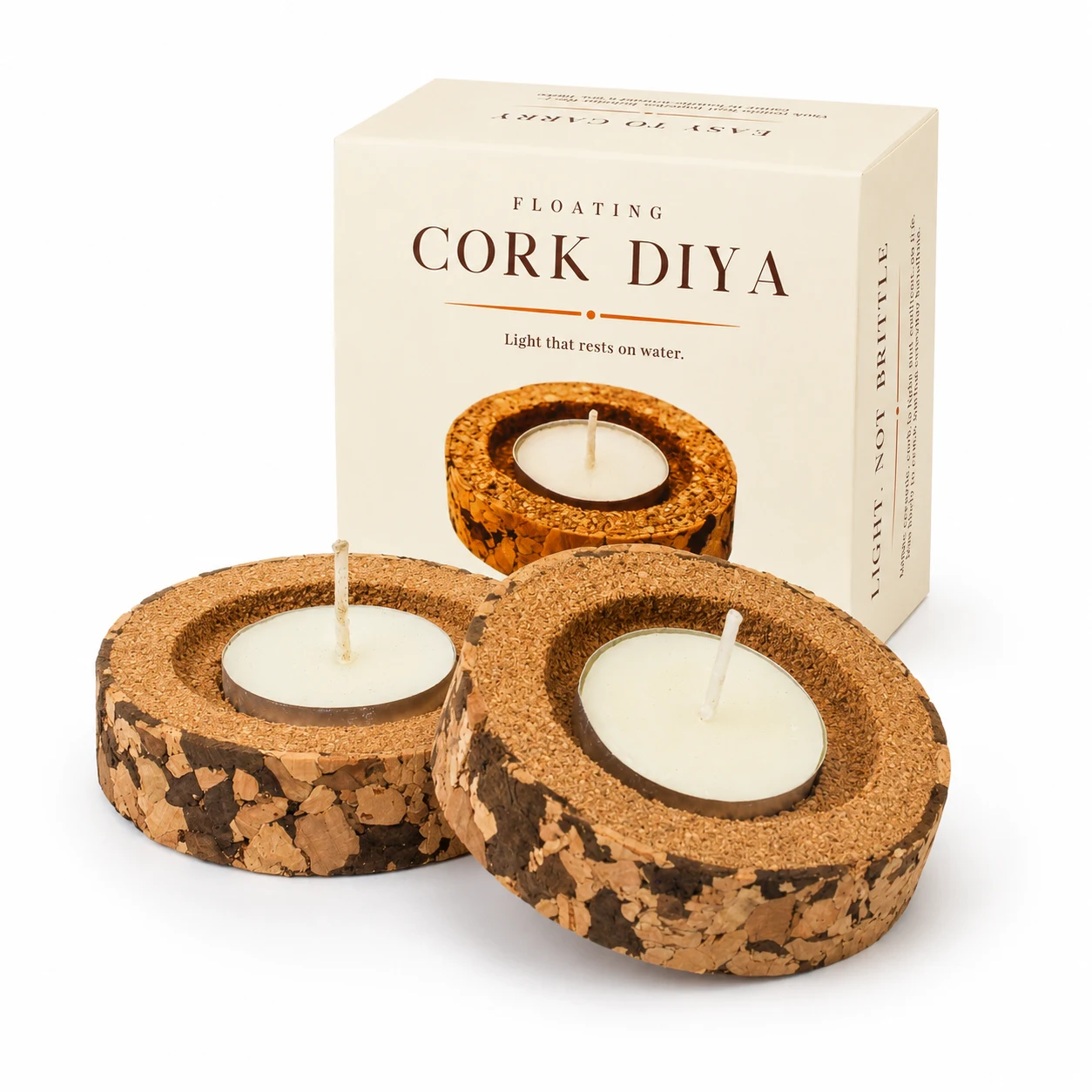 Floating Cork Diya (Set of 2) square raw (DK16)