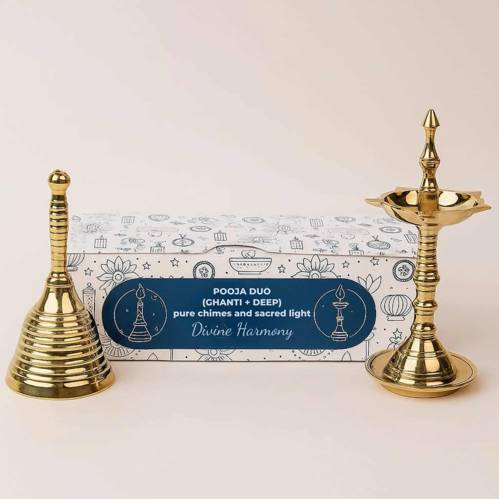 Brass Pooja Ghanti + Deep Set square raw (DK2131)