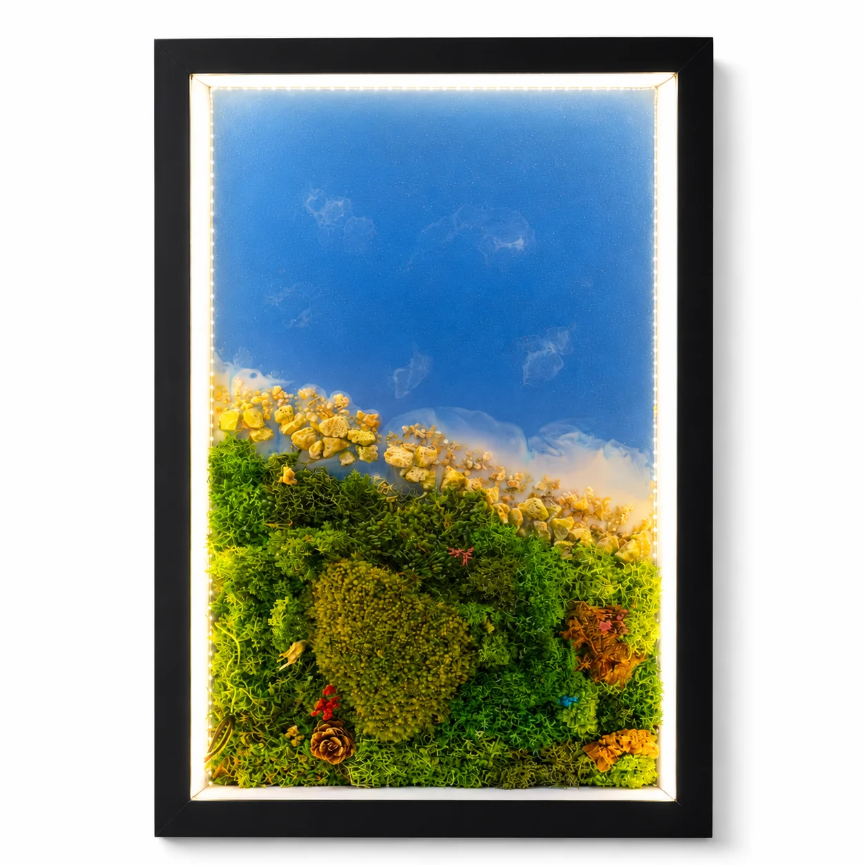 Forest Aqua Covered Lit Frame:12"x18" - Ocean square raw (FFRAME1218(AA)-L)