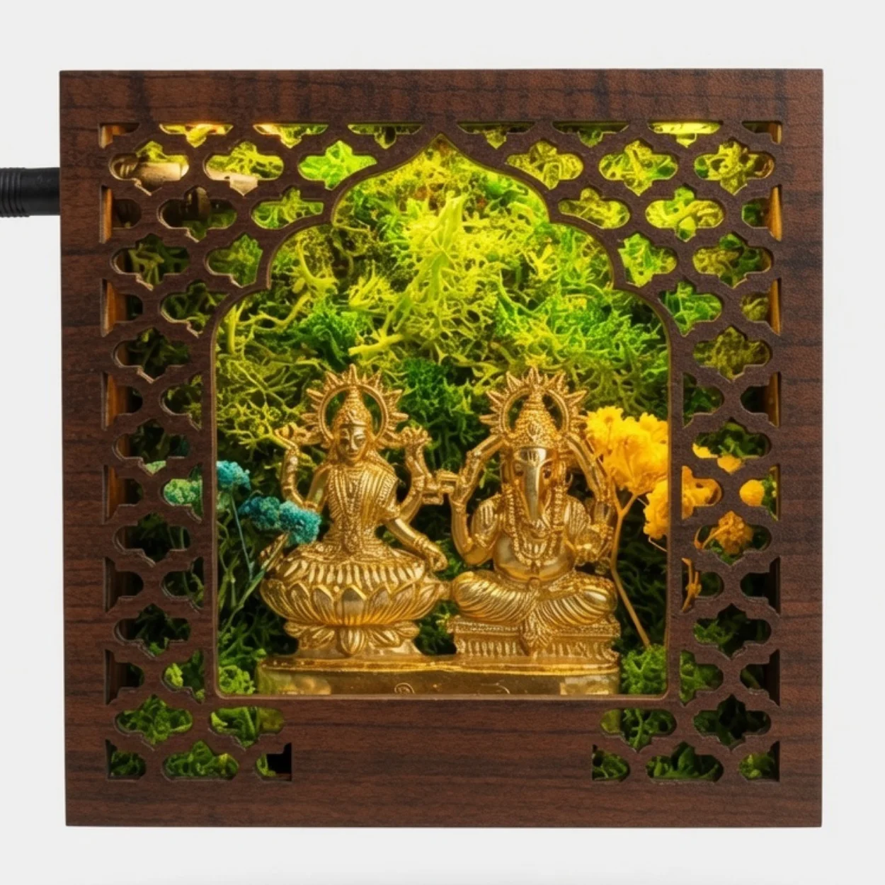 Forest Namah Laxmi Ganesh 5" (with LED) square raw (Fnamah55(L)-LG)