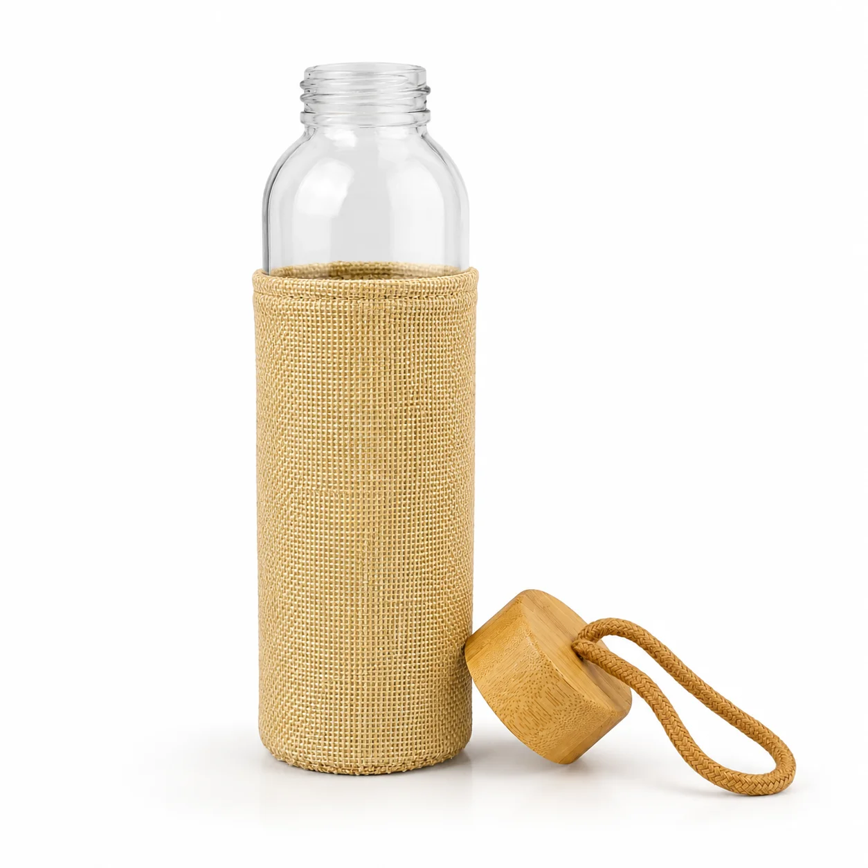 Glass Bottle with Jute Sleeve (500ml) square raw (Gbottle)