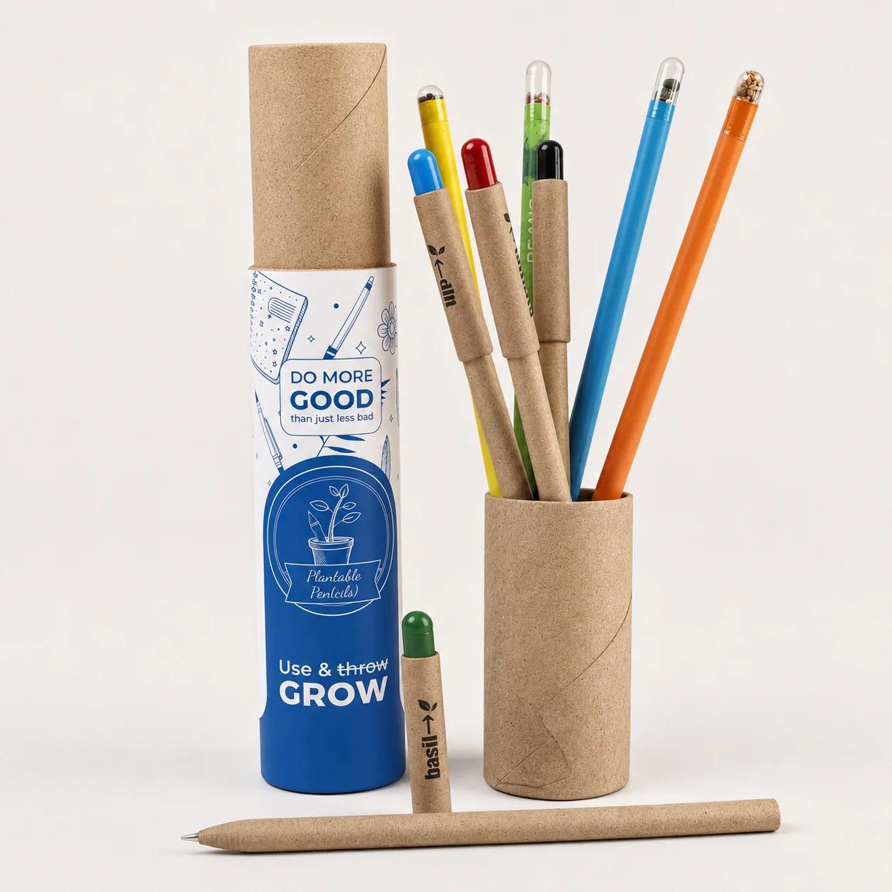 Alt- Plastic 4+4 Combo Plantable seed pens & Pencils square raw (GZ15)