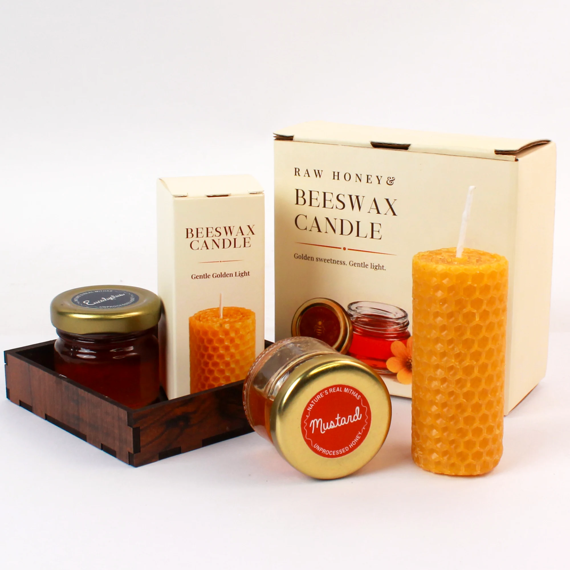 2 Honey + Beeswax candle square raw (HN02-BW)