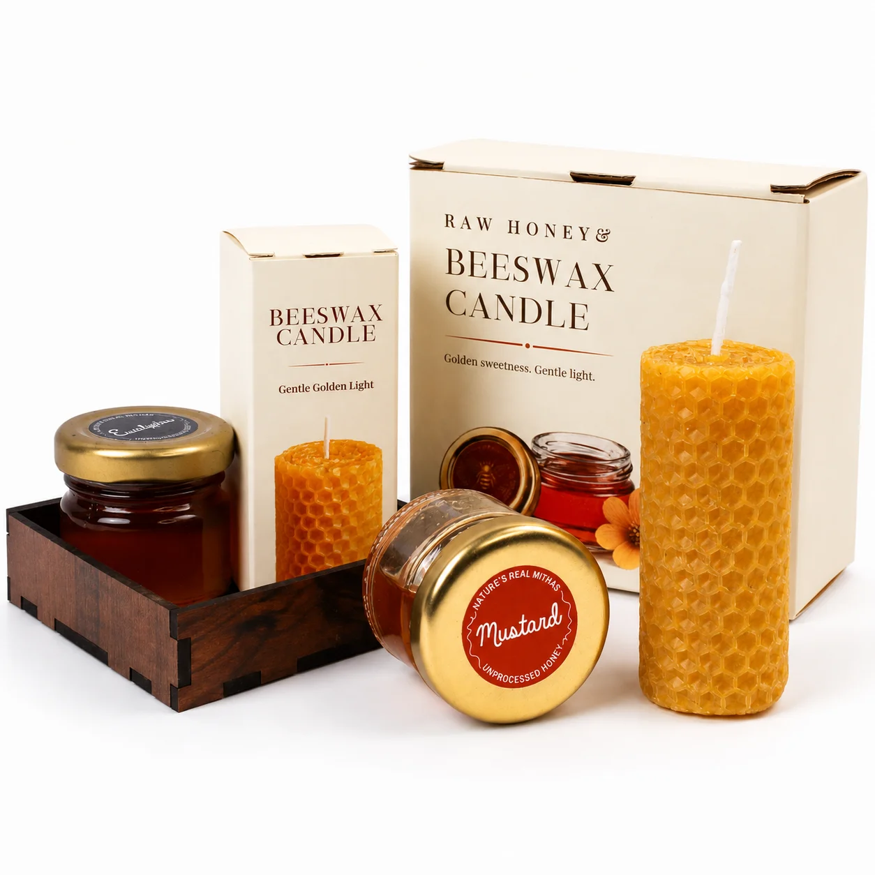 2 Honey + Beeswax candle square raw (HN02-BW)