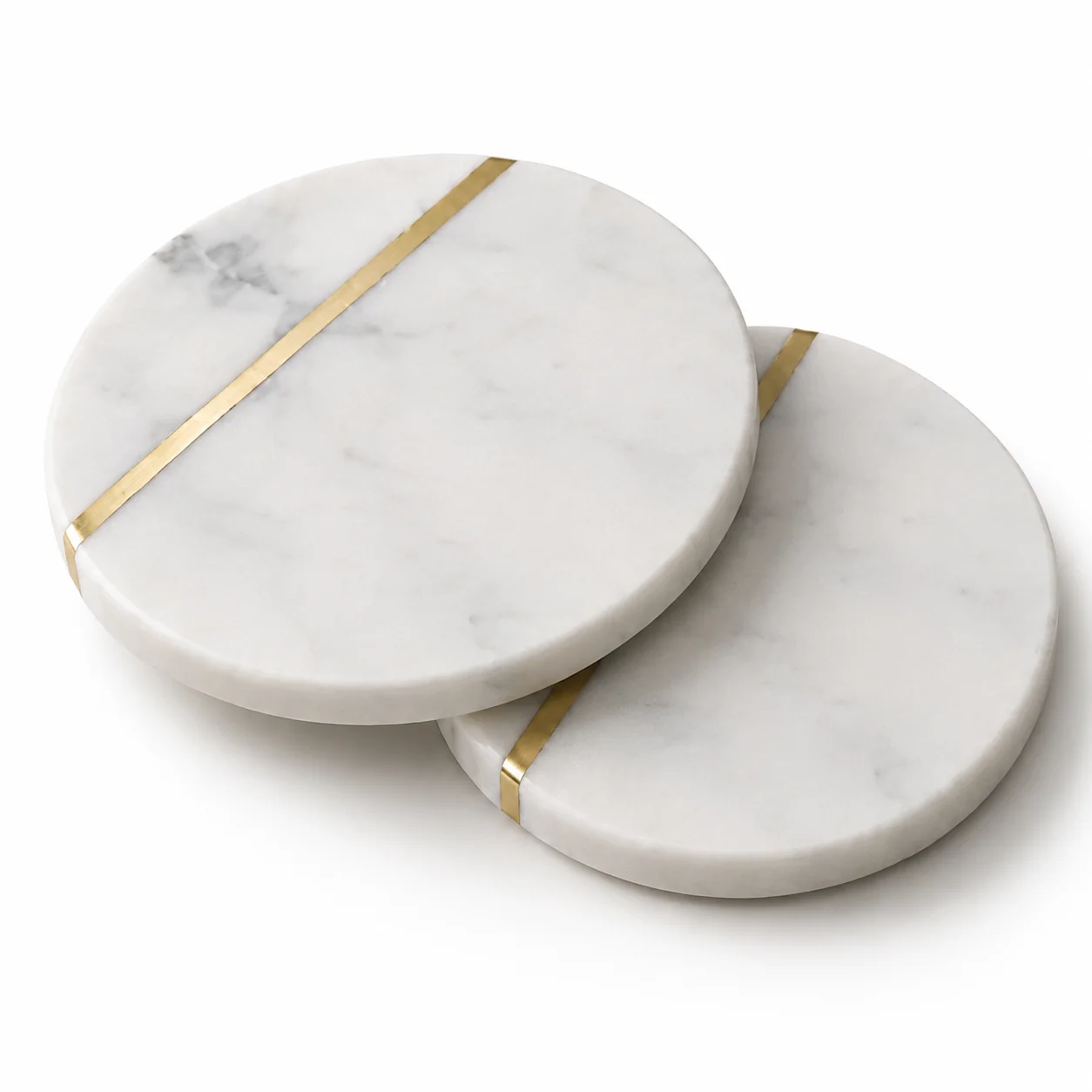 Set of 2 Marble coaster round | 4" | Brass inlay square raw (MCbrass(2))