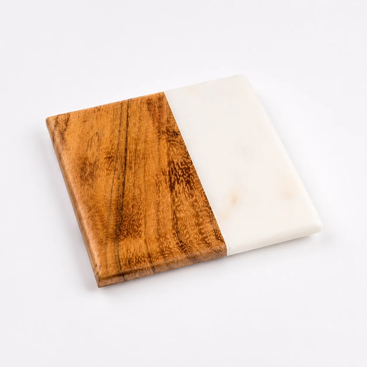 Marble + Wood coaster Square | 4" square raw (MCWood)